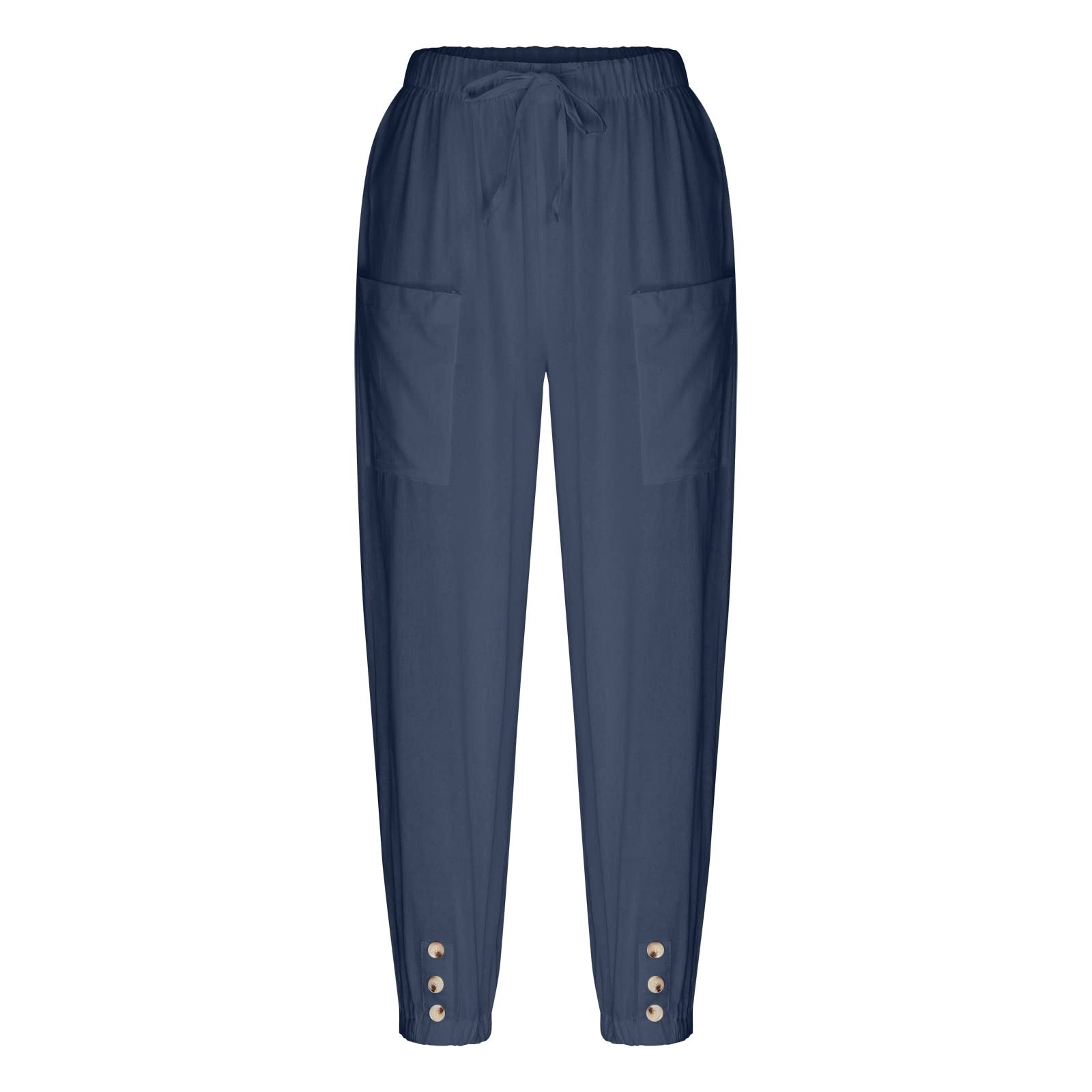 SKTIISN Leinenhose Damen Summer Bequeme Hose Leinenhose Blaue Satin Shose Klettverschluss Straight Bein Lange Hosen Stoffhose Leinenhose Damen Baumwollhose Pluderhose