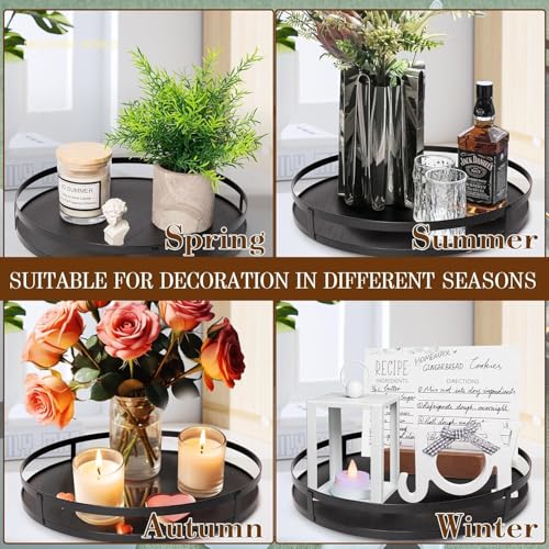 Image of Medium Rustic Round Wooden Serving Tray with Handles for Kitchen, Dining, Coffee Table & Home Handcrafted Tea Snacks Breakfast Tray /White12x12x2inch