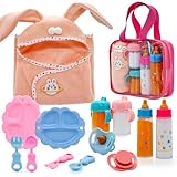 Baby Doll Accessories Magic Bottle Set - 13 Pieces Doll Feeding Pretend Playset with Disappearing Milk & Juice Bottles, Pacifiers Bowl and Bath Towel Doll Bottle Toys set Gift for Kids Girls Ages 3+