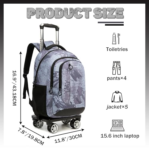 Rolling Backpack with Wheels for Boys Roller Wheels Backpacks Big Kids Laptop Luggage Travel Suitcase for Teen Boys2