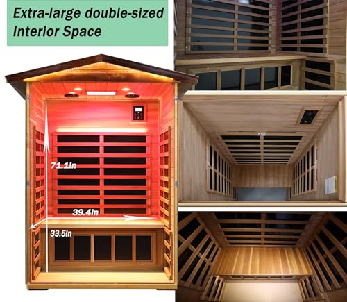 Image of Full Spectrum Ultra-Low EMF Outdoor Sauna 2 Person, Red Cedar Far Infrared Saunas for Home, Near&Mid-IR Light, EMF 0.1-1.5mG, Bluetooth & Chromotherapy