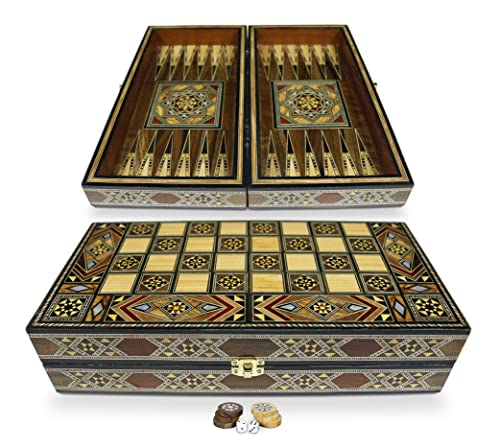 Elessar Neu 30 x 30 cm Holz Backgammon Tavla/Schachspiel/DAMA Brett BT 31 mit 30 Holz Backgammon Steine, Mehrfarbig Cover