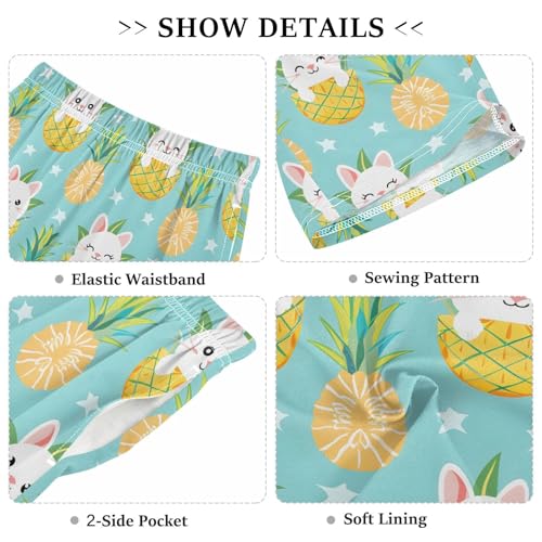 ALAZA Cute Cat Kitten Pineapple Pajama Shorts Sleep Shorts Pant Lounge Pajama Bottoms Elastic Waist with Pockets3