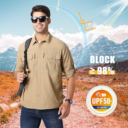 MAGCOMSEN Men's UPF 50+ Sun Protection Shirts, Button Down Long Sleeve Shirt for Hiking, Fishing, Safari3