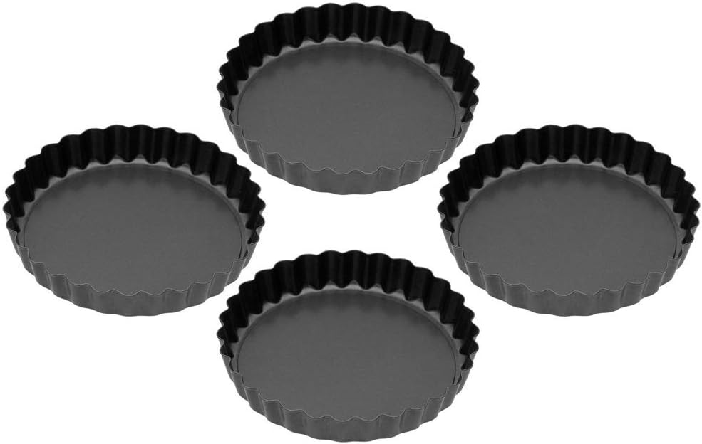 Pastry Flan Tin Non-Stick Round Cake Baking Fluted Tart Quiche Pie Pan Mold Muffin Baking Cups with Loose Bases (4pcs)