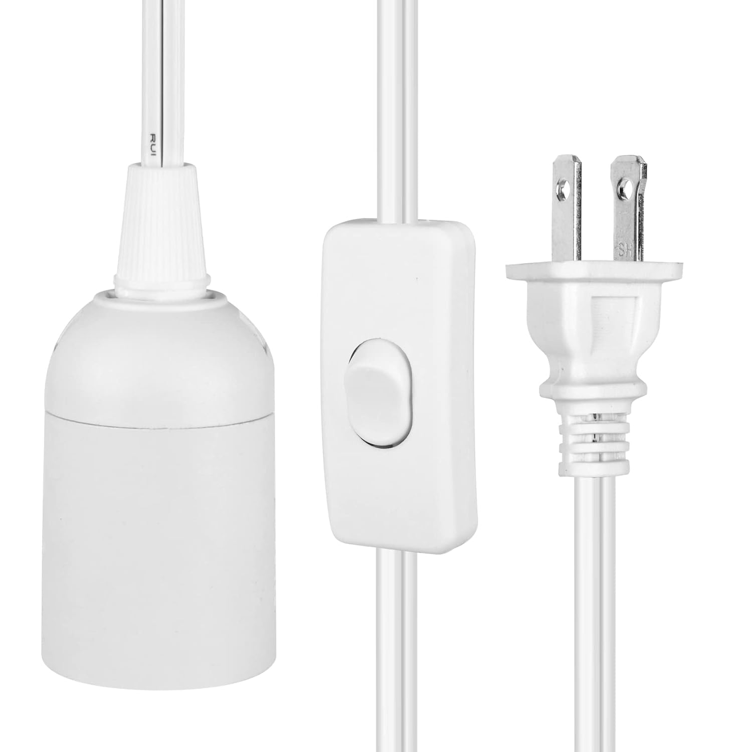 2-Pack Extension Hanging Lantern Cord Cable UL 375W with E26 E27 Socket On/Off Button Pendant Lighting - (6FT White)