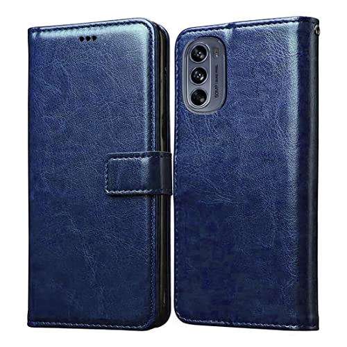 Image of Amazon Brand - Solimo Flip Leather Mobile Cover (Soft, Flexible & Kickstand Back case) Compatible for Motorola Moto G62 5G (Blue)
