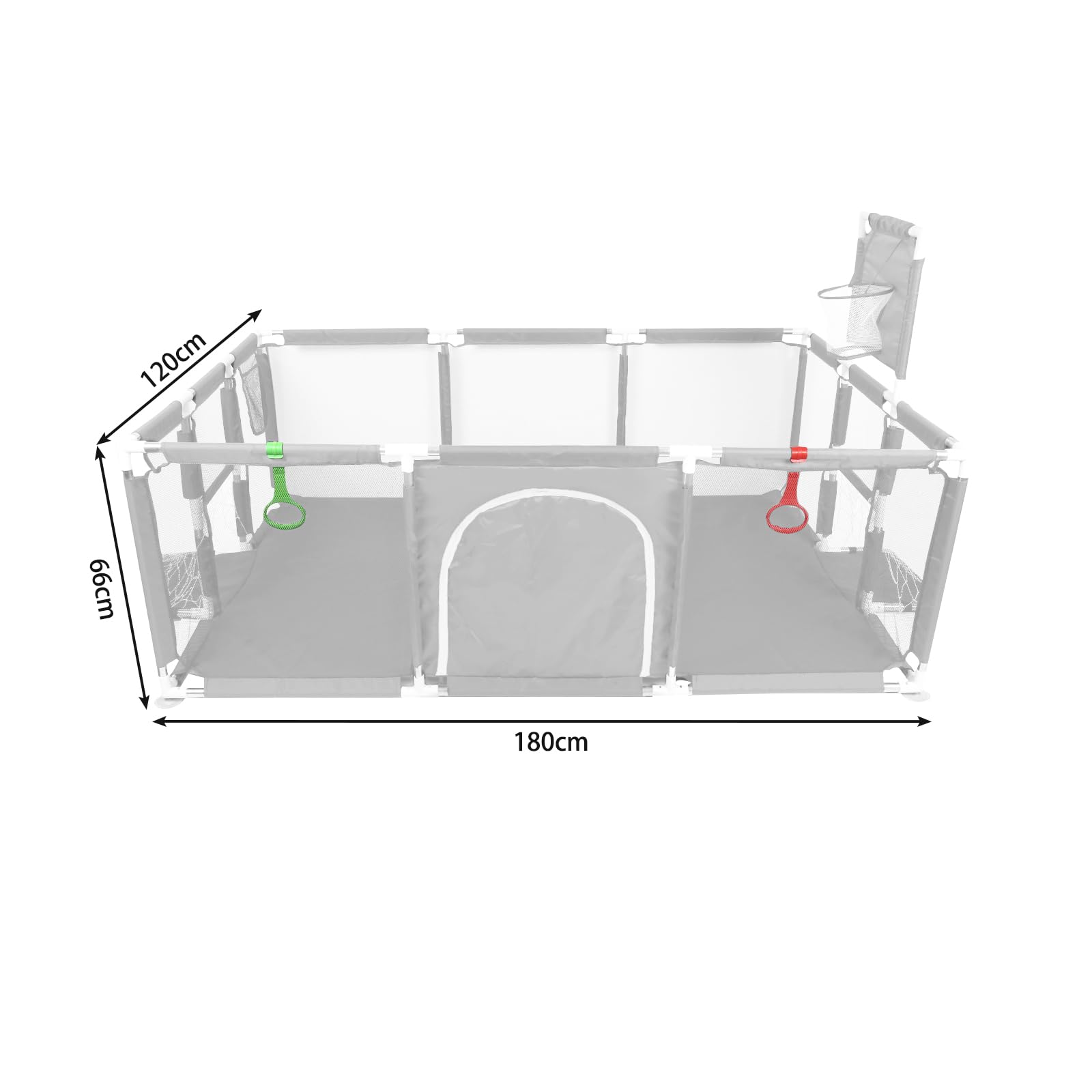 Box per bambini, in tessuto Oxford, recinzione per bambini, 50 palline, 4 anelli, 180 x 120 x 66 cm, grigio chiaro