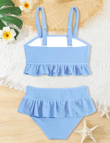 MIGU Girls Bathing Suits Size 8-10 Girls Bikini Blue Adjustable Straps with Ruffled Hem Girls Swimsuit 2 Piece Swimsuit for Girls Swimwear 9-10 - Image 6