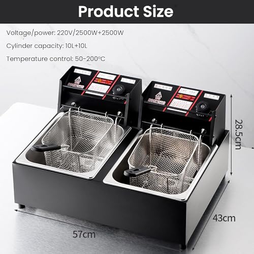 Kommerzielle Fritteuse, Kommerzielle Fritteuse mit Körben und Deckeln, 2 x 6 l Edelstahl-Fritteuse, Küchen-Fritteuse mit Temperaturregelung, Pommes Frites und Donuts für den Restaurant- oder Heimgeb – Bild 3