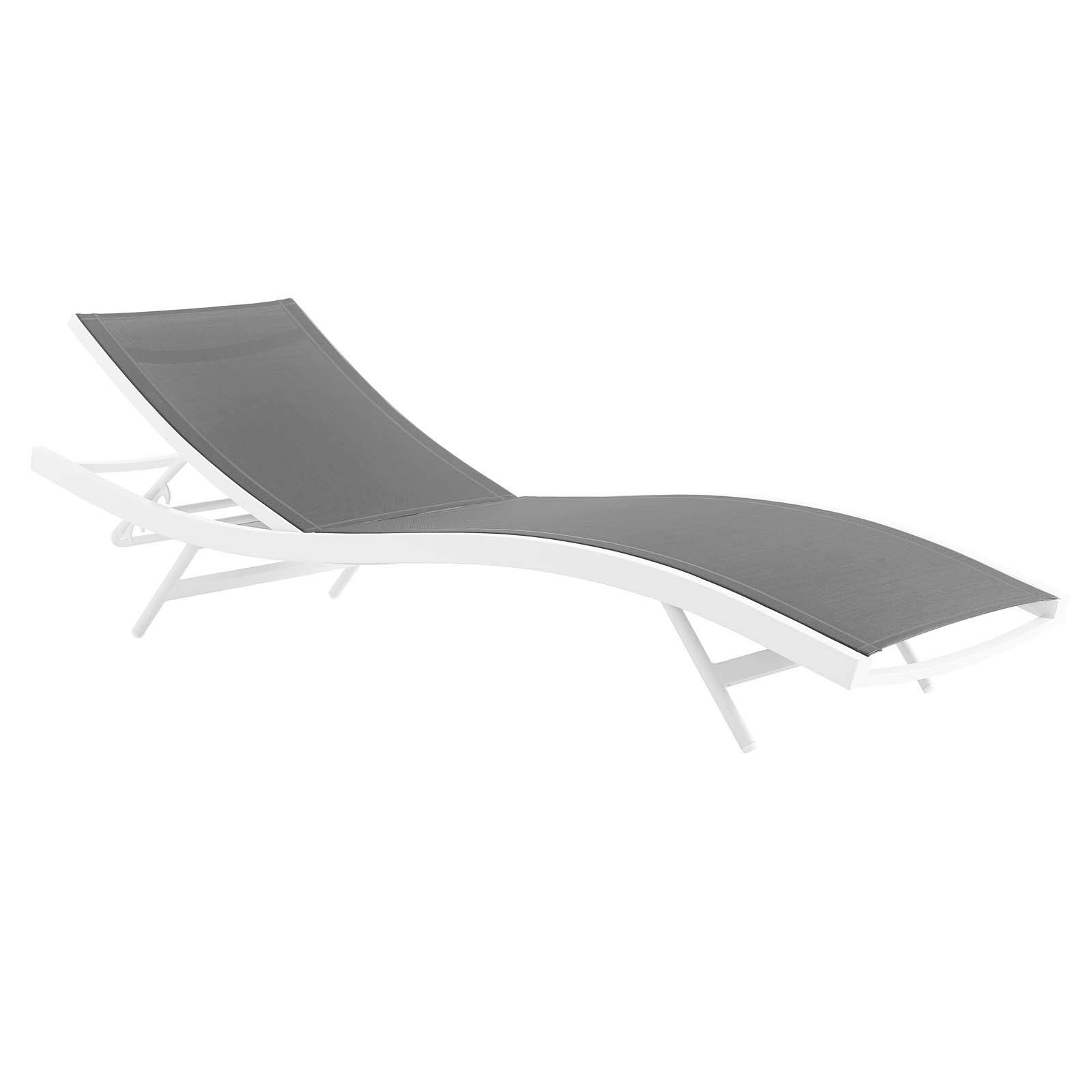 Glimpse Silla de malla de aluminio para patio al aire libre, junto a la piscina, tumbona en blanco y gris 4