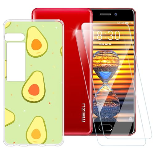 ESACMOT Funda con patrón de aguacate compatible con Meizu Pro 7 + [2 unidades] Protector de pantalla de vidrio templado, funda a prueba de golpes para Meizu Pro 7 (5.2 pulgadas)