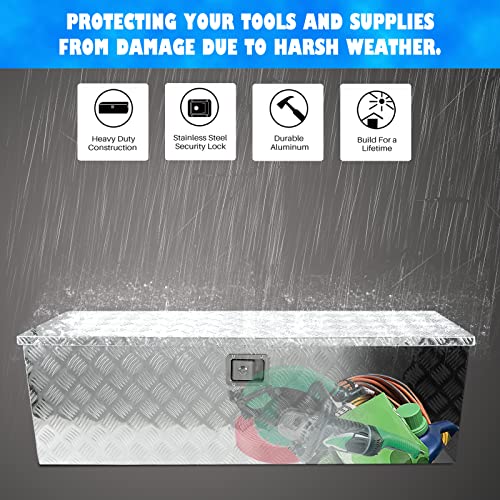 Eivojor 49" Heavy Duty Aluminum Stripes Plated Tool Box Pick Up Truck Bed Rv Trailer Toolbox Storage Organizer With Side Handle, Lock And Keys - Silver #TOP3