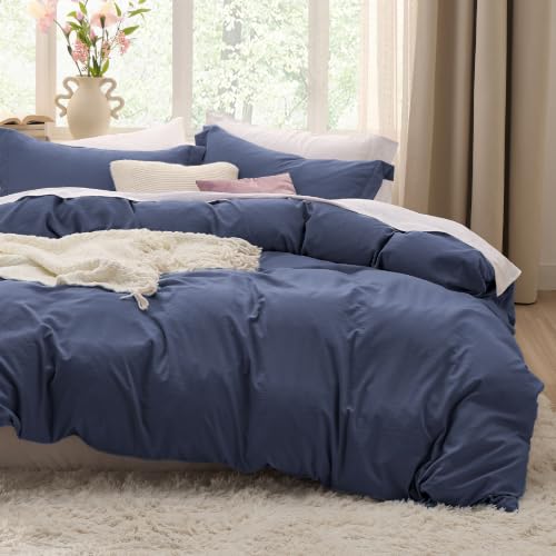 Image of Bedsure Prewashed Duvet Cover Full, Cotton-Like Soft Bedding Set, Navy | Ultra Soft, Relaxed Texture, 80 inchx90 inch Breathable Comfort, Hidden Zipper, 8 Corner Ties, Easy Care, OEKO-TEX, Year-Round Use