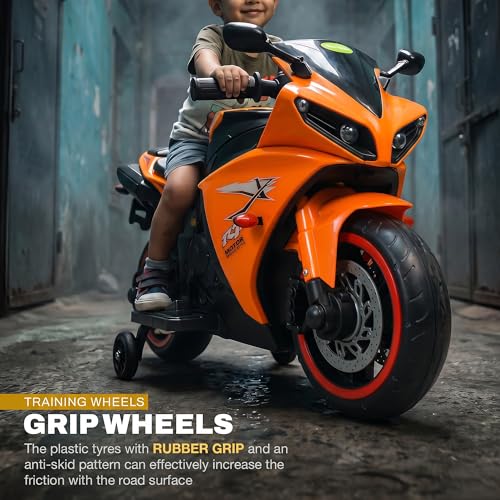 Image of Baybee R7 Baby Electric Bike for Kids with Foot Acceleration | Rechargeable Ride on Baby Bike with LED Lights & Music | Toddler Battery Operated Bike for Kids to Drive 1 to 3 Years Boys Girls (Orange)
