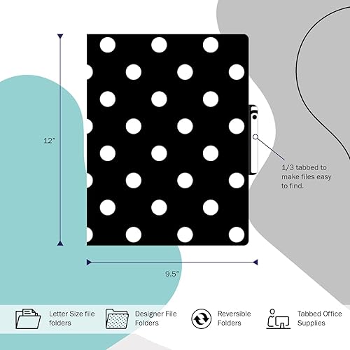 Miniatura 8 de Barker Creek Carpetas de archivos – Juego de 12 carpetas de tamaño carta de punto blanco y negro, 14 puntos, juego de múltiples diseños, pestañas de