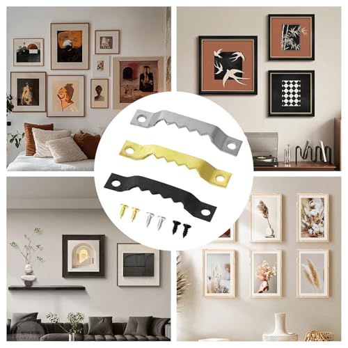 Image of 75 Pcs Sawtooth Picture Hangers with 150 Pcs Screws,Picture Hanging Hooks,Picture Hanging Kit for Picture Frame Hangers Artworks Paintings Home Decoration(Black,Gold,Silver)
