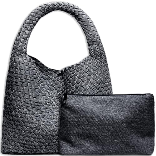 Image of JINMANXUE Woven Tote Bag for Women, Fashion Hobo Handbag, Travel Top-handle Shoulder Bag, Beach Underarm Bag with Purse