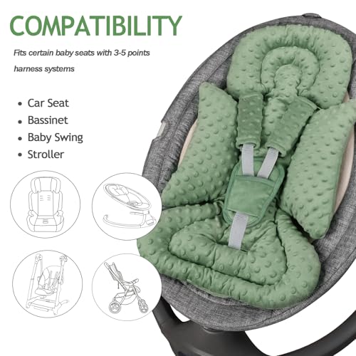 Image of Infant Car Seat Insert Boy Girl, 3 in 1 Newborn Carseat Insert with Strap Pads, Car Seat Head Support for Baby Strollers, Swings, and Bouncers, Comfortable and Machine Washable, Forest Green