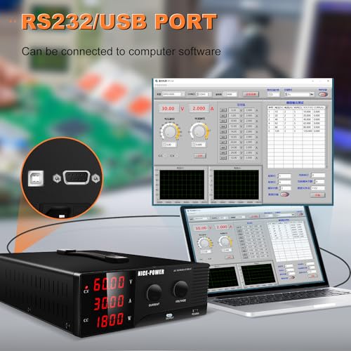 Image of NICE-POWER DC Power Supply Variable 60V 30A, 1800W High Power Benchtop Power Supply with Encoder Adjustable Switching Voltage Regulator, Benchtop Laboratory Power Supply with Built-in Intelligent Fan