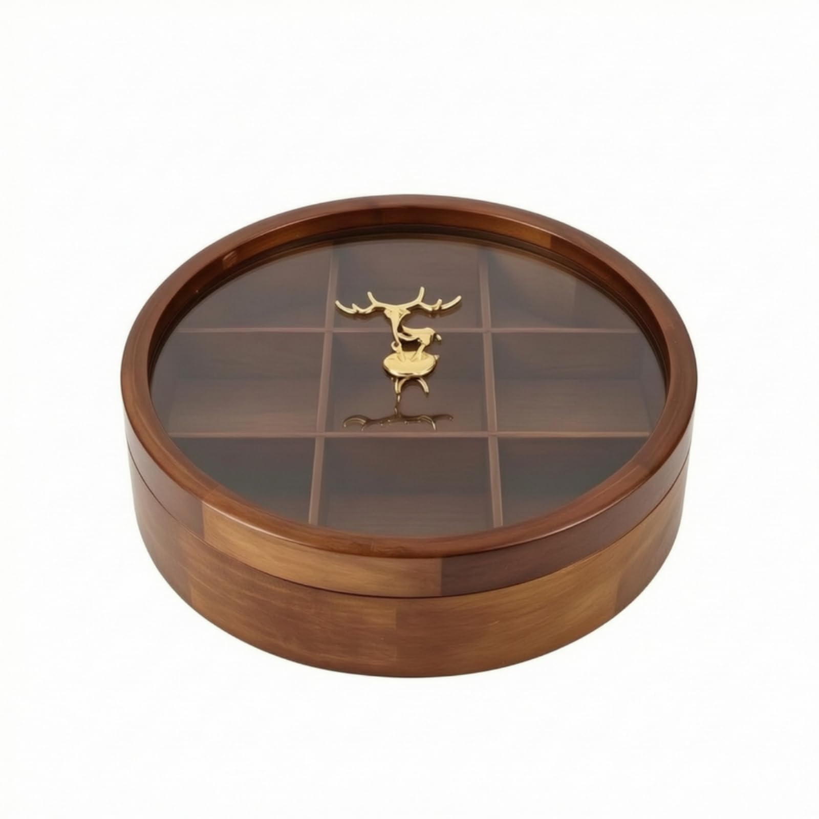 Scatola in Legno con Coperchio Trasparente Rotondo Contenitore Naturale Organizzatore per Soggiorno, style to 3