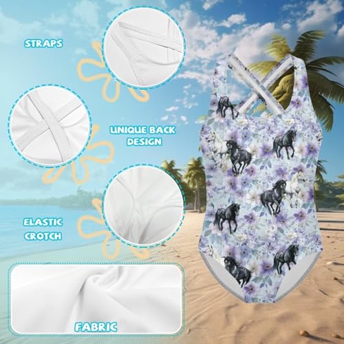 Image of WELLFLYHOM Girls Bathing Suits One Piece 5-14 Kids Full Coverage Swimsuits Cross Back Summer Swimwear for Beach Holiday