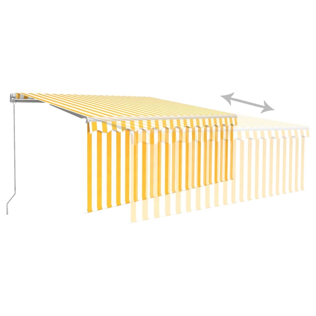 Tenda da sole retrattile manuale, 3 x 2,5 m, giallo/bianco, con tenda avvolgibile, illuminazione a LED, protezione UV, per terrazza, balcone, giardino, telaio in alluminio verniciato a polvere