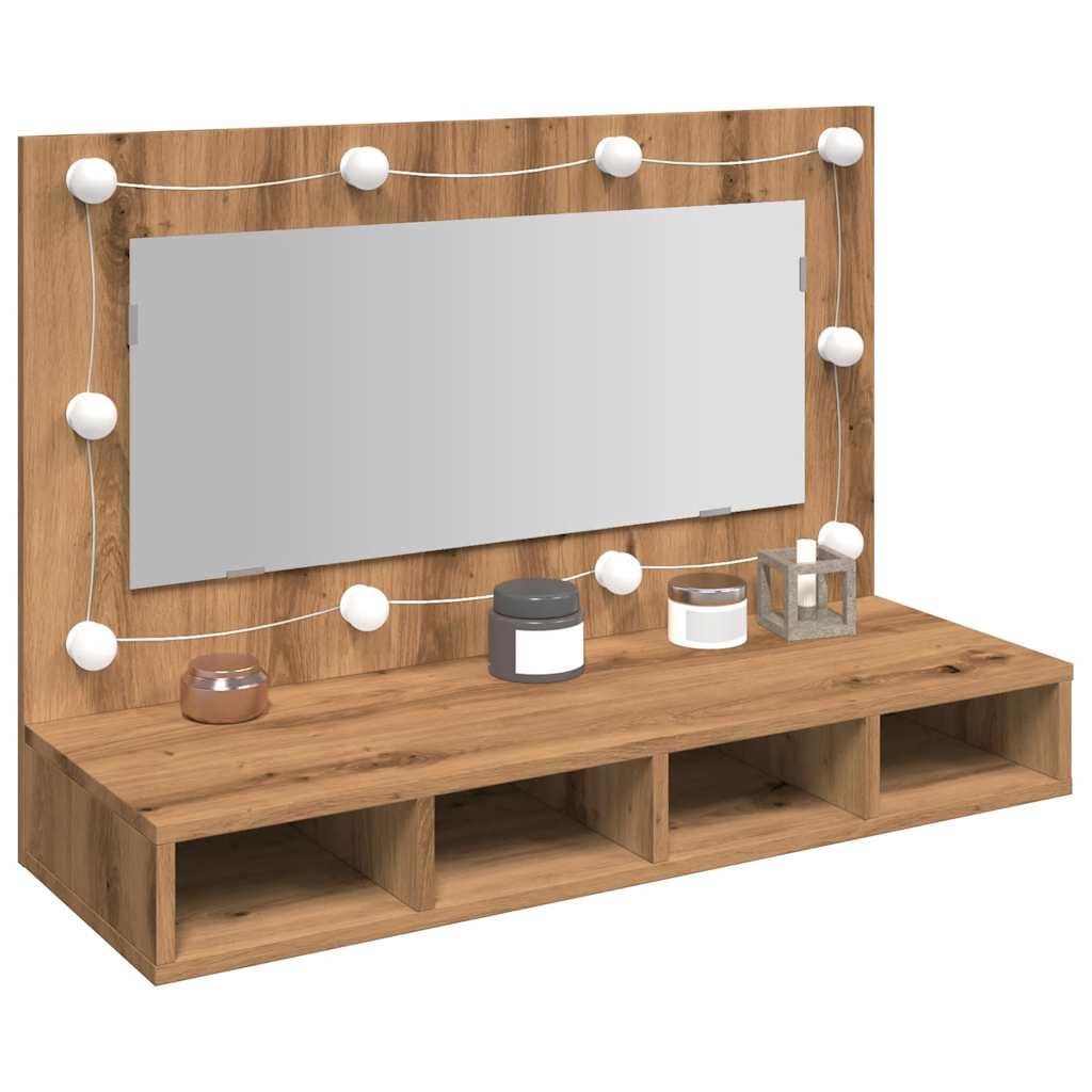 vidaXL Mobiletto a Specchio con LED in Rovere Artigianale 90x31,5x62 cm