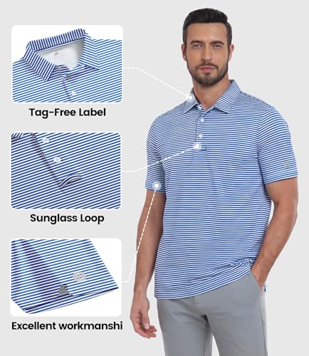 Image of ZITY 5 Pack Mens Golf Striped Polo Shirts Short Sleeve UPF 50+ Moisture Wicking Athletic Daily Casual Collared Shirt