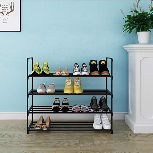 Function Home 4 Tier Free Standing Shoe Rack, Space Saving Shoes Storage Stand, Shoe Organizer Shelf For Bedroom, Entryway And Hallway In Black #TOP7