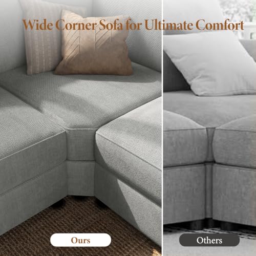 Vesgantti Modular 6-Seater Chenille L Shaped Sectional Sofa, Light Grey - image 6