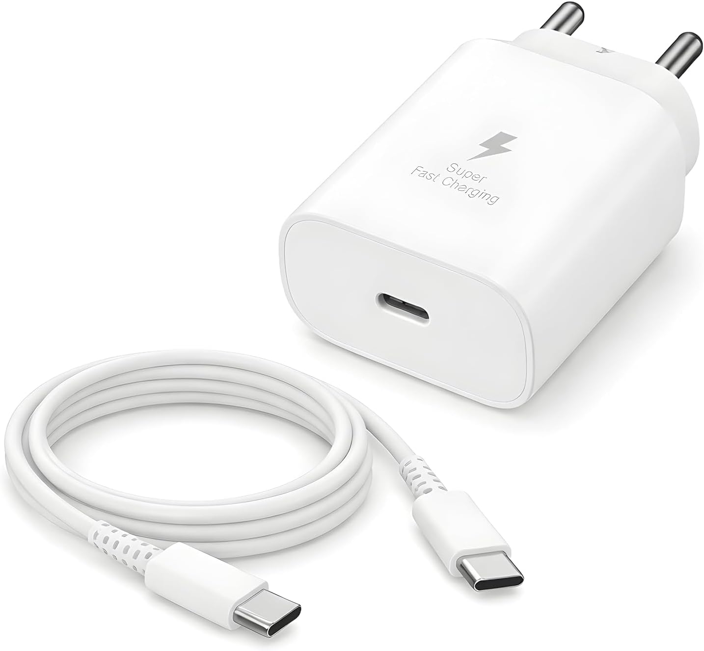 Bave Original 25W Fast Charger with Type-C to C Cable |Compatible with Samsung-Phone A15/M35/A35/A55/M05/M15/F15/M55| M34/M14/F34/F14/F54/A14/S24/S23/S21/FE/Fold/Flip/Tab | BIS Certified | White