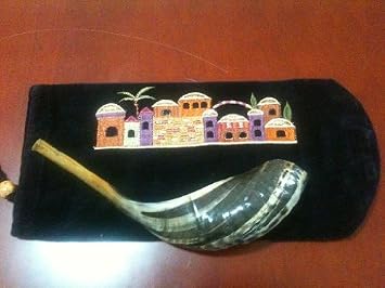 Shofar Blue Velvet Bag Carry Shofar Israel Embroidered 40 Cm 15.5" New