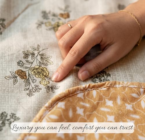 Image of HOMEKART Luxury Cotton Dohar Blanket for Double Bed | Ultra Soft Reversible AC Quilt | Floral Printed Lightweight Summer Blanket | 88x85 Inches (Mustard Blossom)