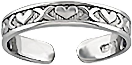14k White Gold Nautical Ring Adjustable Toe Ring with Small X & Heart Design