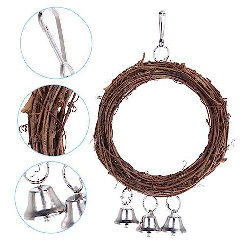 Toddmomy Pet Bird Parrot Swing Rattan Circle with Bells Interactive Wooden Perch for Climbing Exploring Bird for Parrots Cockatiels Lovebirds Random Color Bells Included