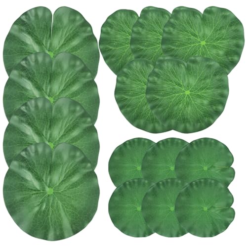 SHEHARUHI 15 Pieces Realistic Lotus Leaves in 3 Varieties for Decoration, Artificial Lily Pads for Ponds, Patios, Koi Fish Ponds, Pools and Aquariums