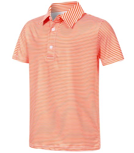 Cuddomper Boy Polo Stripe Shirt Size 13-14 Orange Short Sleeve Golf Top - image 1