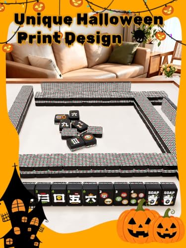 VETEB Halloween American Mahjong Tile Set Christmas Tree Black White Stripes Festive Decorations 160 Acrylic Mahjong Tiles 1.4" Game Set with Bag & Accessories for Gift Travel Party (Skull) - Image 2