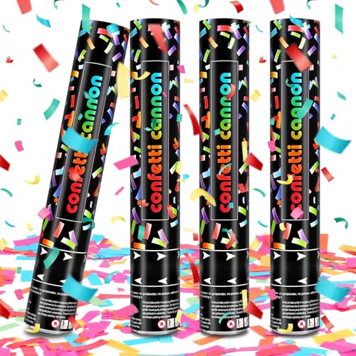 Mineup 4 * Canon Confettis Mariage, 30 cm Canons à Confettis Colorés, Cano Confet Anniversaire, Portée 3-5 m, Confett Biodegradables, Cano à Confett pour...