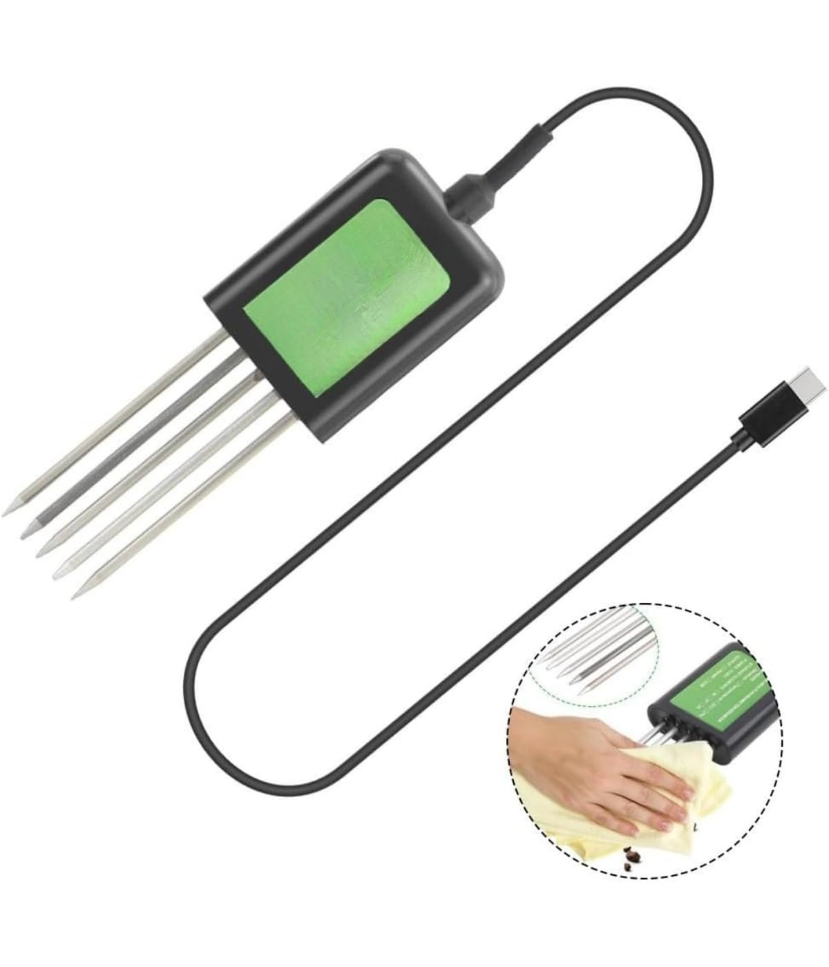 Czujnik podłogowy USB, 7 w 1, analizator gleby, pomiar wilgotności, przewodności, temperatury, wartości pH i zawartości składników odżywczych NPK, 1 sztuka