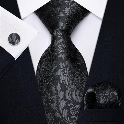 Image of YourTies Striped Ties for Men Classic Woven Silk Necktie with Handkerchief Cufflinks Set Formal Business Party Wedding