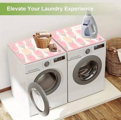 Image of Homecloud Washing Machine Mats for Top of Washer, Washing Machine Protective Mats, Dish Drying Mat, Non-slip Waterproof Washer Dryer Dust Cover Mat for Laundry & Kitchen (60cm x 60cm) (Pink Tulip)