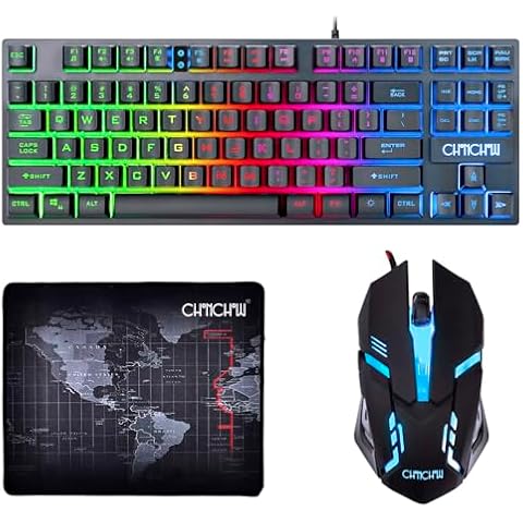 CHONCHOW 87 Keys TKL Gaming Keyboard and Mouse Combo, Wired LED Rainbow Backlit Keyboard 800-3200 DPI RGB Mouse, Gaming for PS4 Xbox PC Laptop Mac Cover