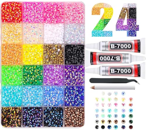 18000PCS 15 Colors Jelly Resin Rhinestones Kit with 3Pcs Glues 3mm Flatback Gems for Bedazzling Crafting Multicolor Diamonds for Clothes Shoes Nail Art Diamond Painting Makeup DIY (24 Colors)
