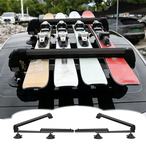 Porte Ski Porte-skis Télescopique Sans Barre de Sécurité (2 Pièces), Rangement Universel pour Snowboard/Surf/Skis sur Toit avec Serrure, Porte Ski...