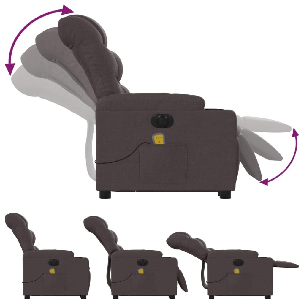 Sillón elevador eléctrico reclinable con 6 puntos de vibración, tejido marrón oscuro, función de elevación e inclinación de 135 grados, estructura estable, cómoda
