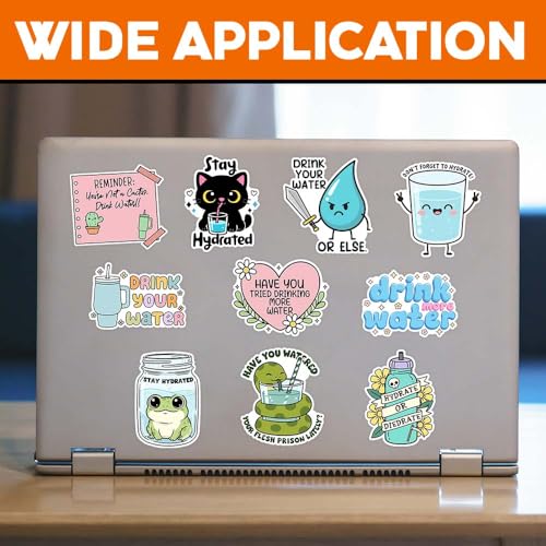 Image of MAIANEY (3in) Funny Drink Water Reminder Stickers 10Pcs - Hydration Quote Vinyl Stickers for Water Bottles, Laptop, Tablet, Desk, Planner, Tumbler, Cup, Mug, Vehicle