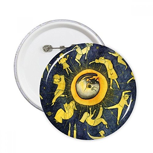 Badge rond aquarelle chat lune épinglette décoration vêtement 5pcs