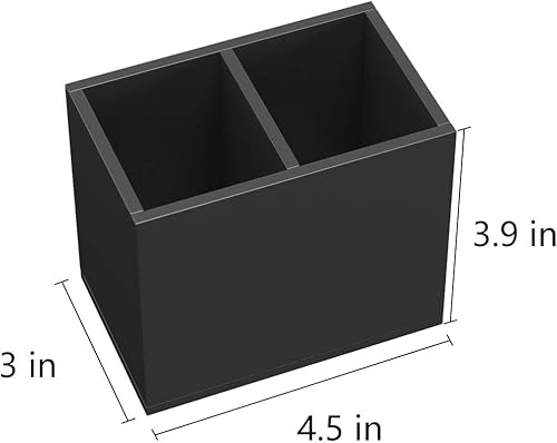Miniatura 6 de NIUBEE Soporte acrílico para bolígrafo, 2 compartimentos, organizador de lápices negro para encimera, almacenamiento de accesorios de escritorio